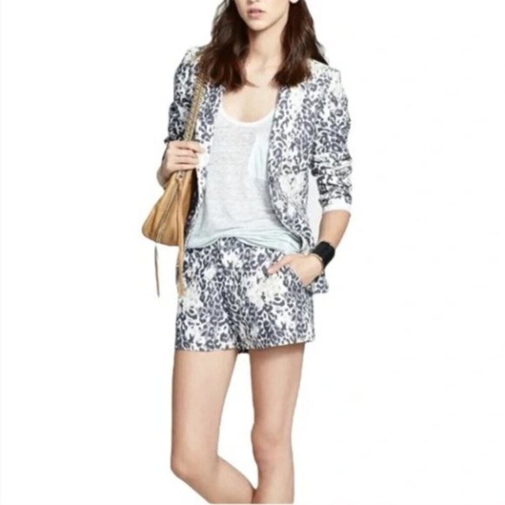 Joie Mehira Leopard Animal Print Linen Blazer Size 0